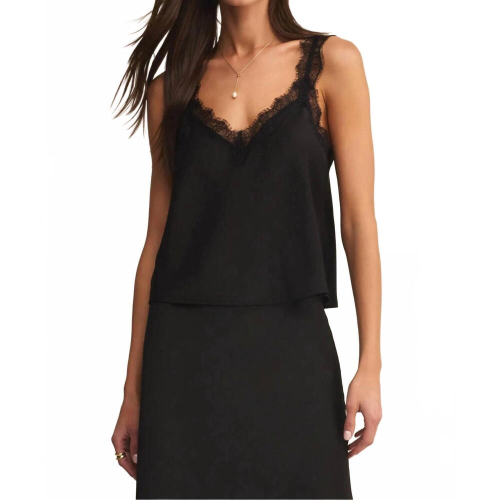 NEW Z SUPPLY uma lace satin cami in black